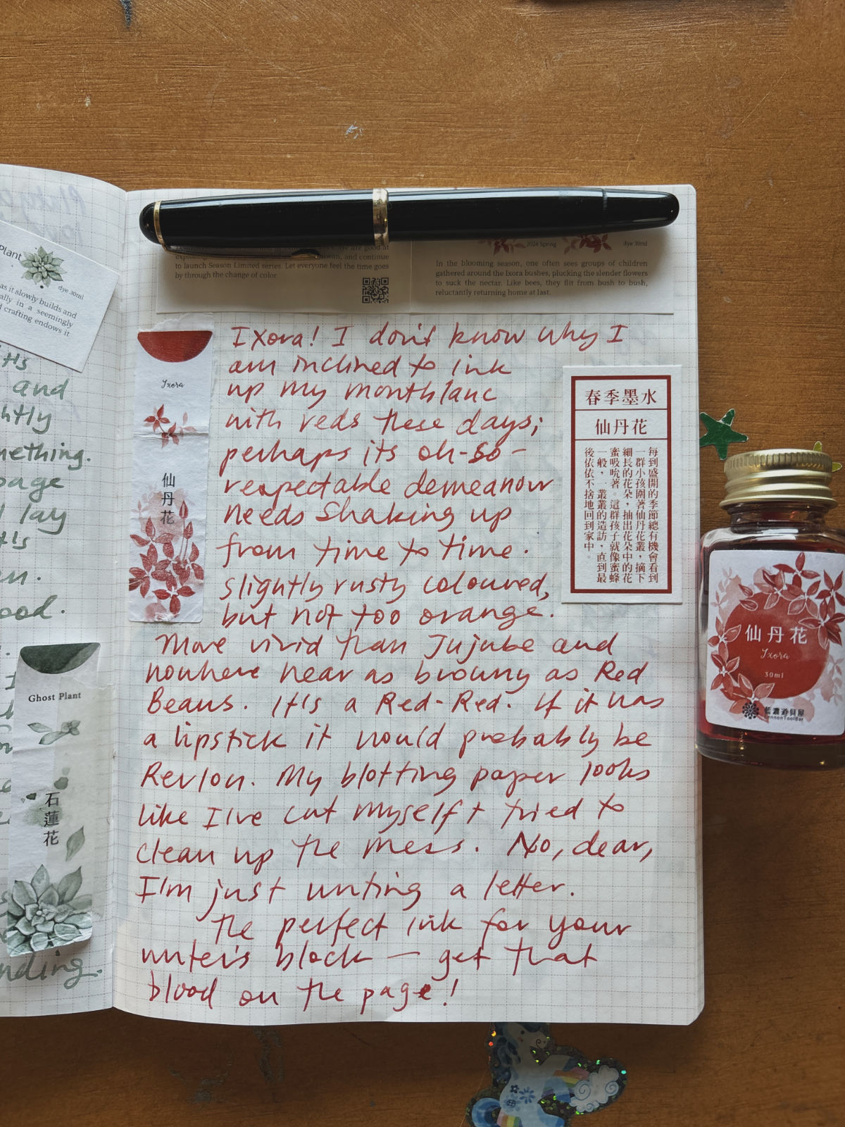 Notes from the study - sample writing in Ixora ink